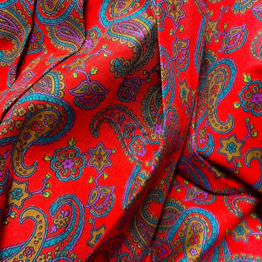 Vintage Orvis Red Blue Green Paisley Pattern Pleated A Line Maxi Skirt Sz 14 - Picture 7 of 7